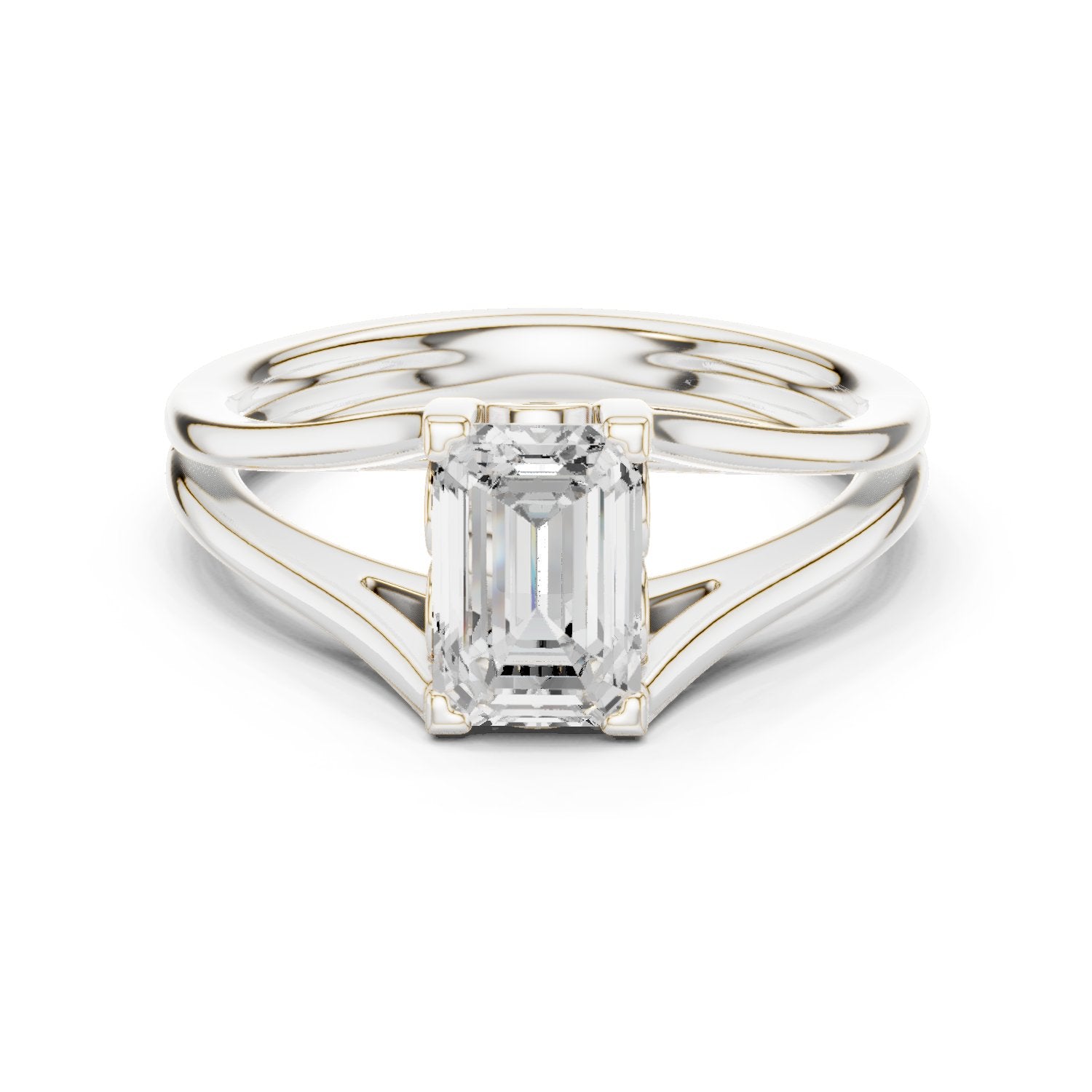 Radiant Cut Double Band Split Shank Solitaire Engagement Ring