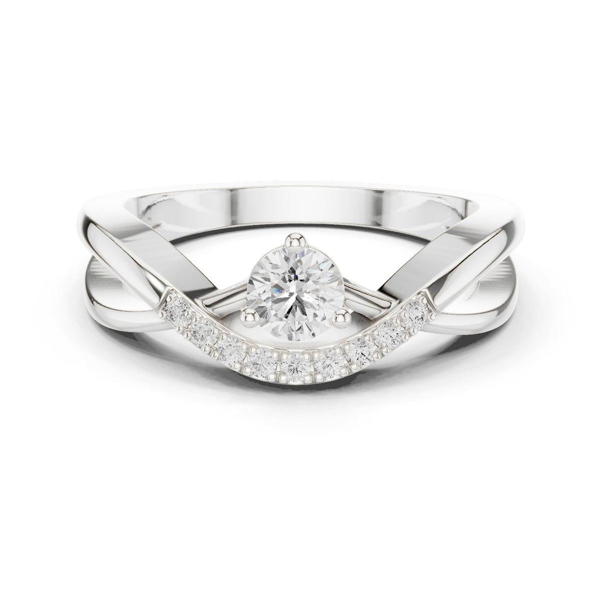 Round Diamond Engagement Ring with Pavé Chevron Bypass Shank