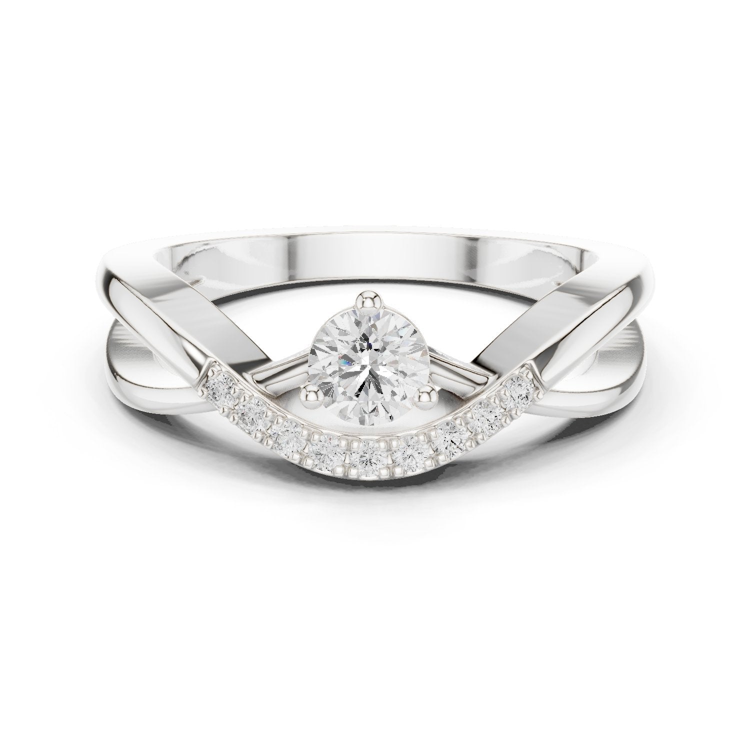 Round Diamond Engagement Ring with Pavé Chevron Bypass Shank