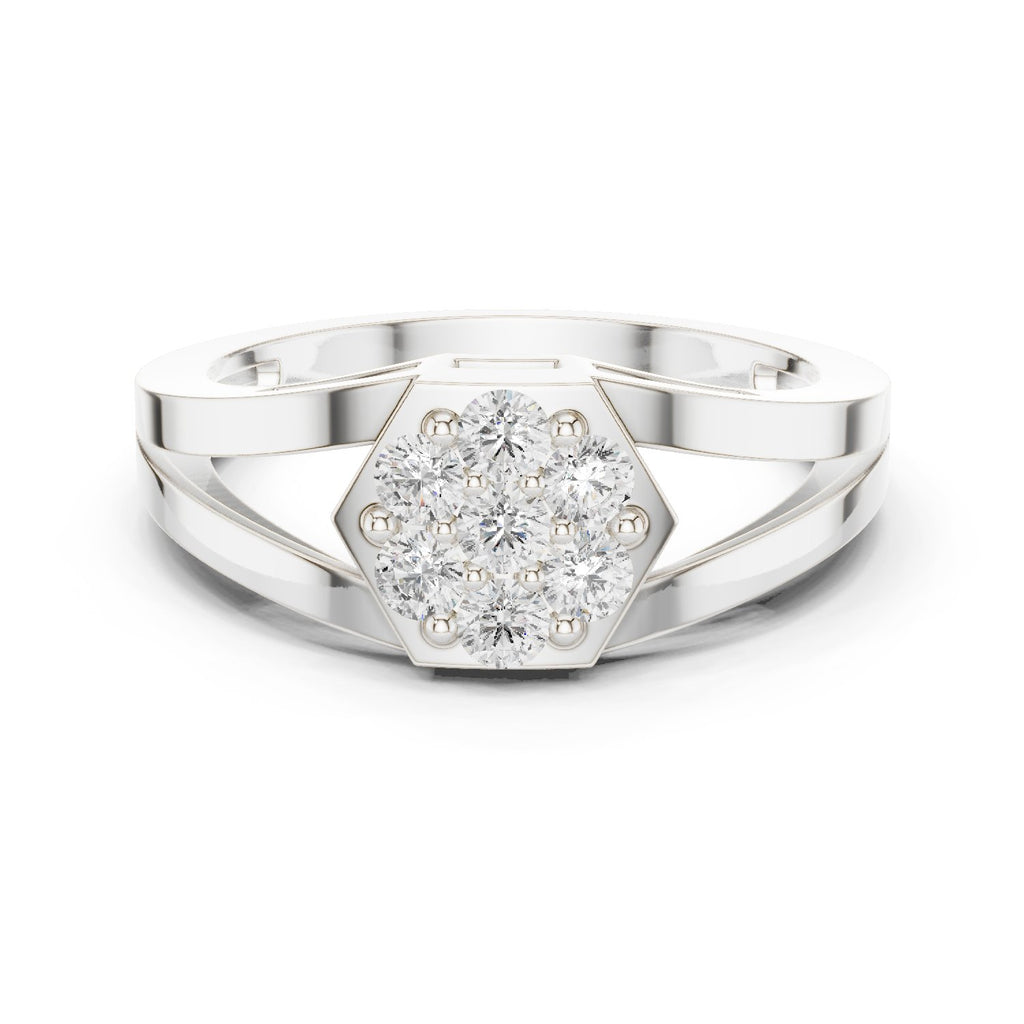 Round Diamond Hexagon Cluster Engagement Ring