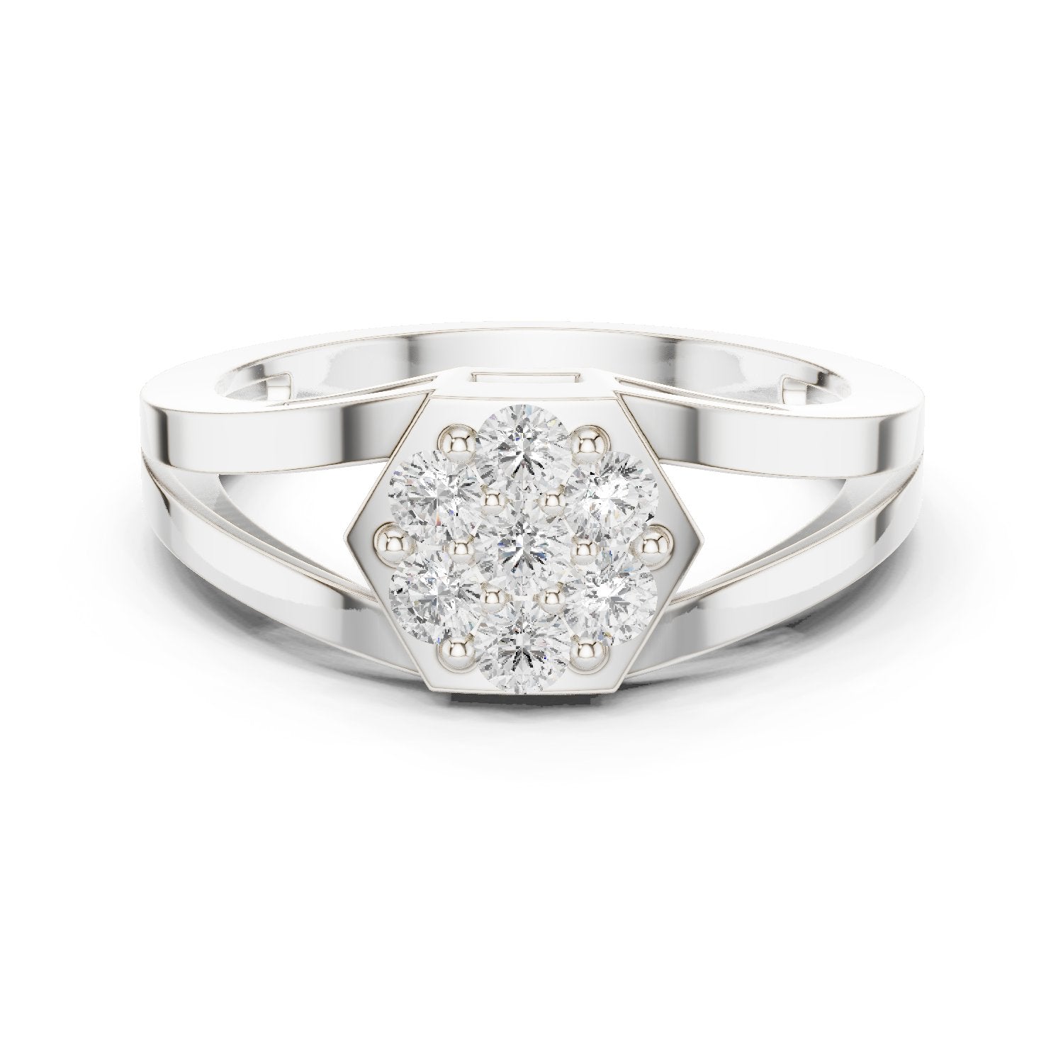 Round Diamond Hexagon Cluster Engagement Ring