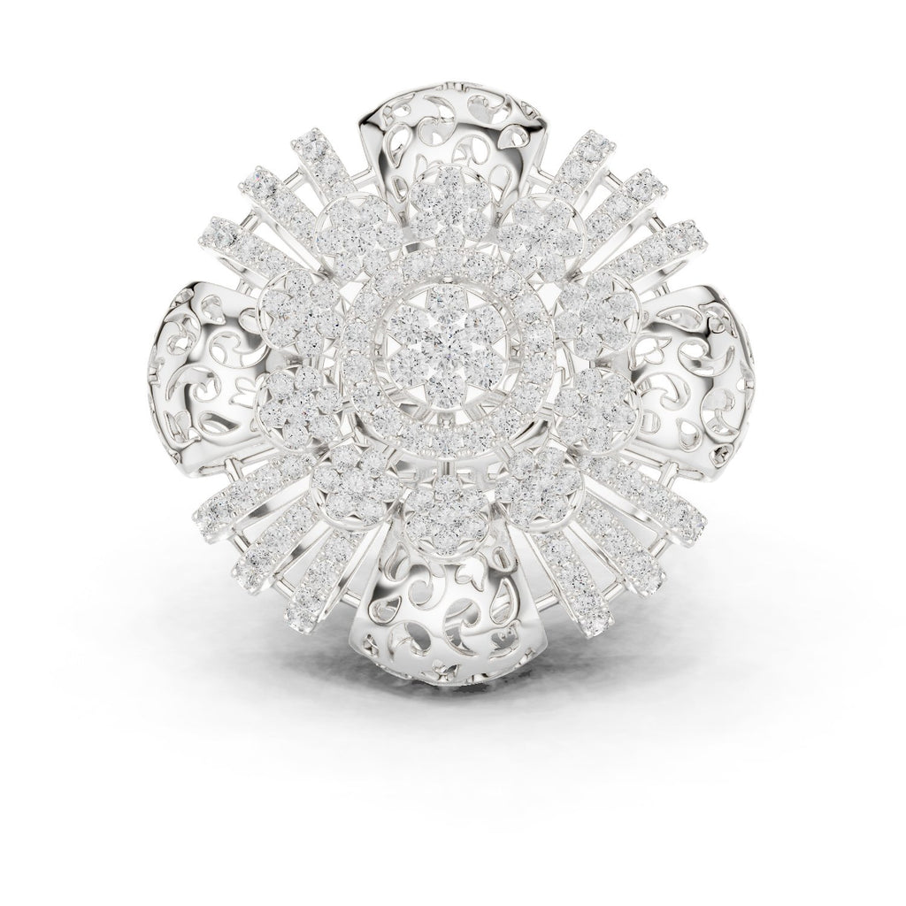 Round Diamond Floral Cluster Statement Engagement Ring