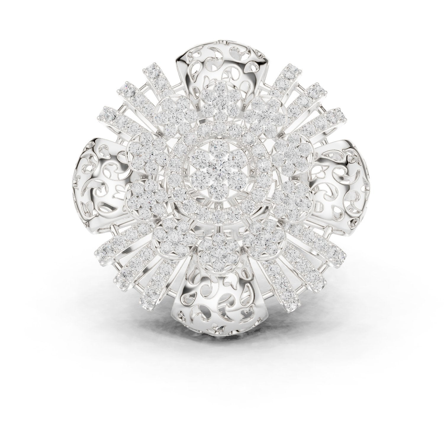 Round Diamond Floral Cluster Statement Engagement Ring