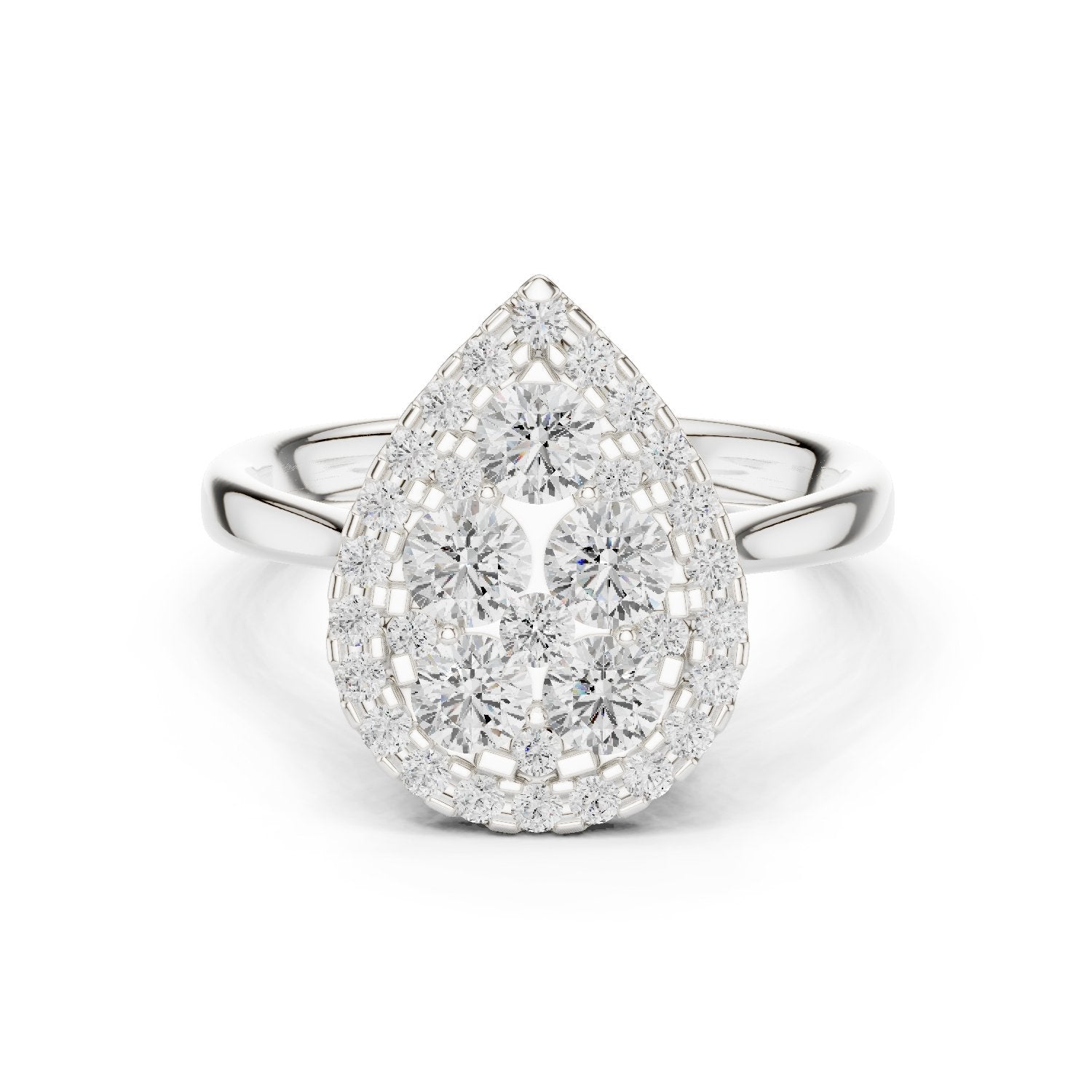 Pear Shaped Diamond Cluster Halo Engagement Ring