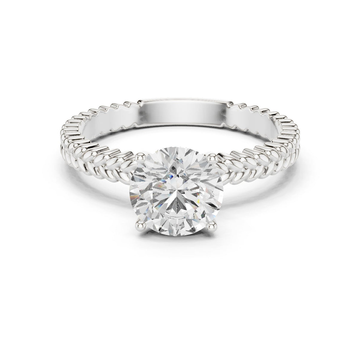 Round Diamond Solitaire Engagement Ring with Woven Rope Band