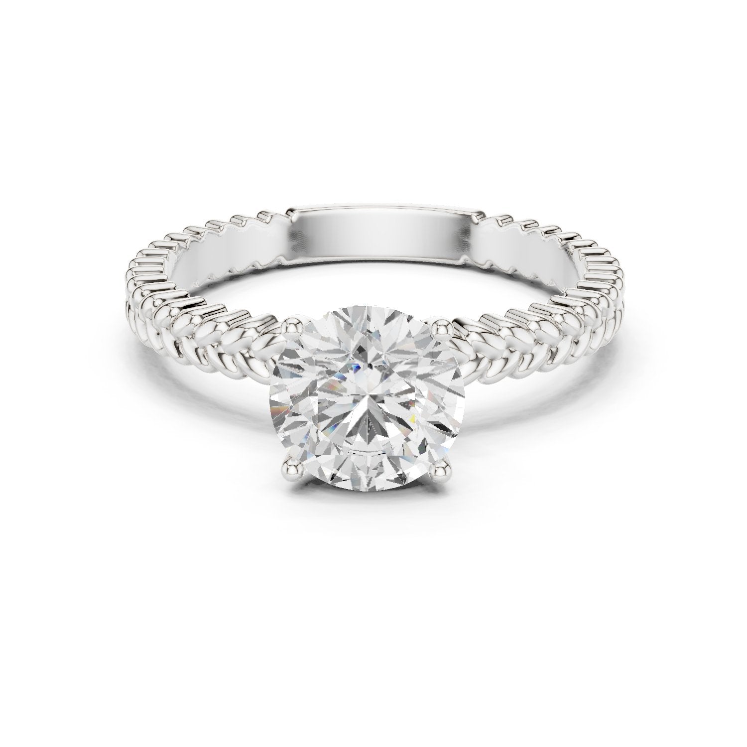 Round Diamond Solitaire Engagement Ring with Woven Rope Band