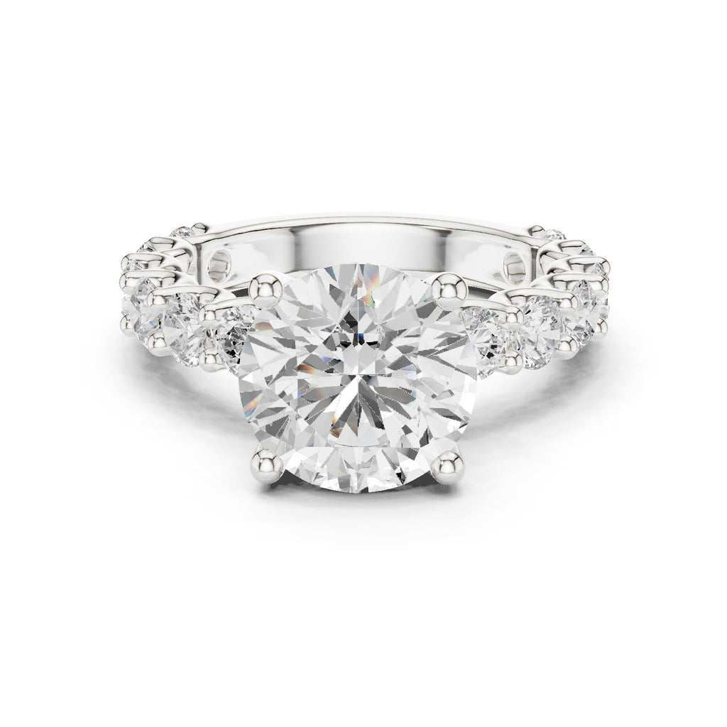 Round Diamond Engagement Ring with Spaced Pavé Side Accents and Hidden Halo