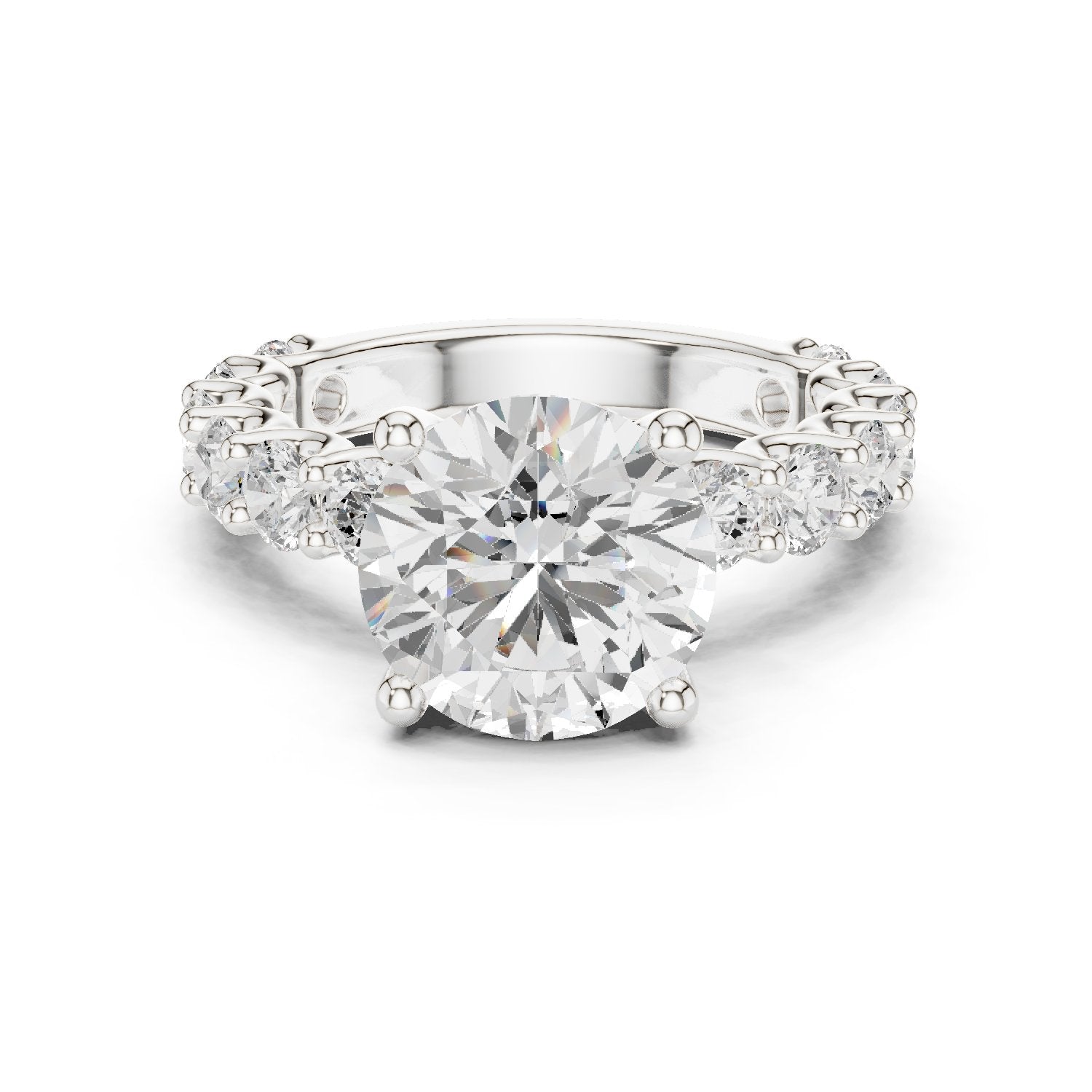 Round Diamond Engagement Ring with Spaced Pavé Side Accents and Hidden Halo