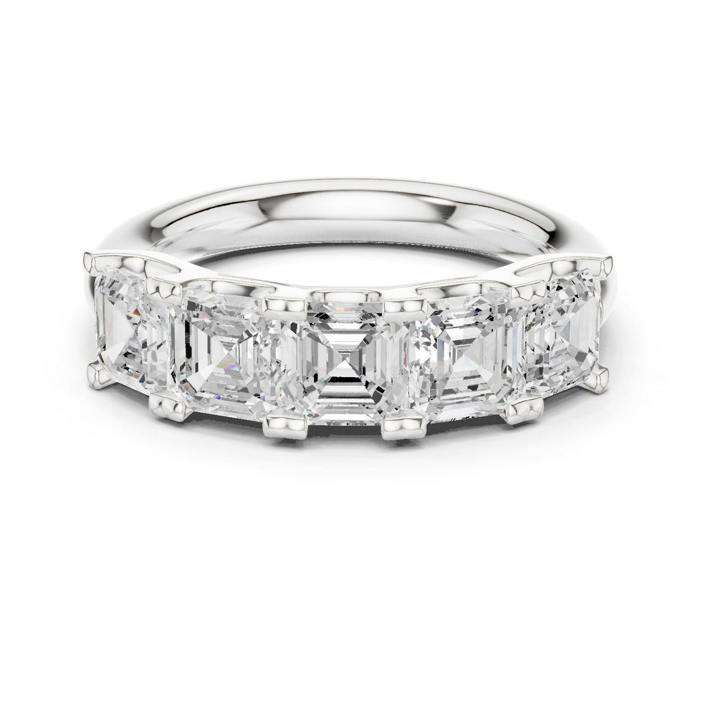 Asscher Cut Five Stone Diamond Wedding Band