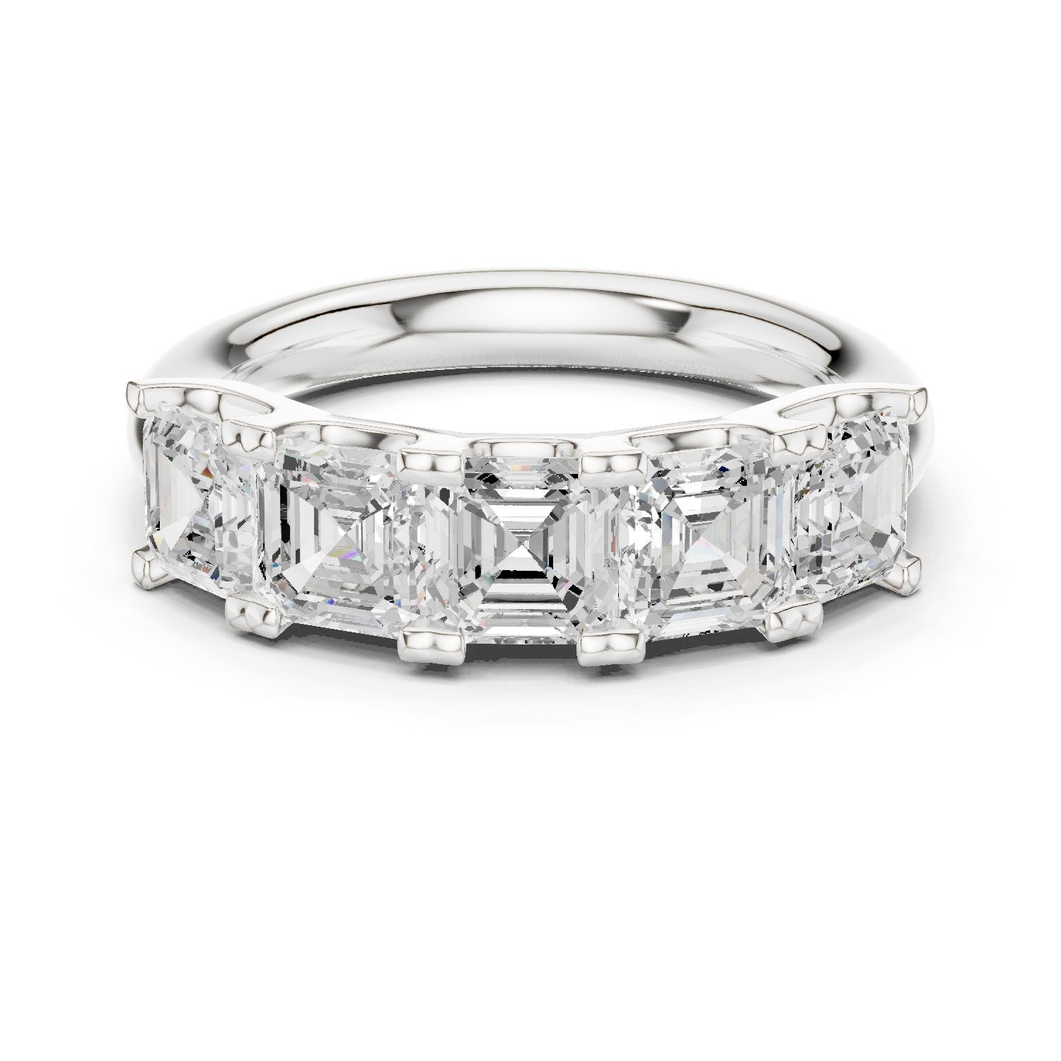 Asscher Cut Five Stone Diamond Wedding Band