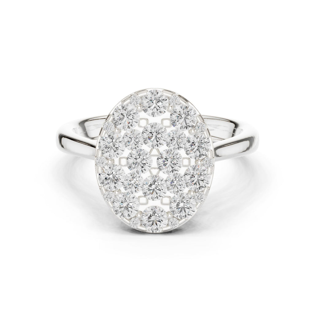 Round Diamond Oval Pavé Cluster Engagement Ring