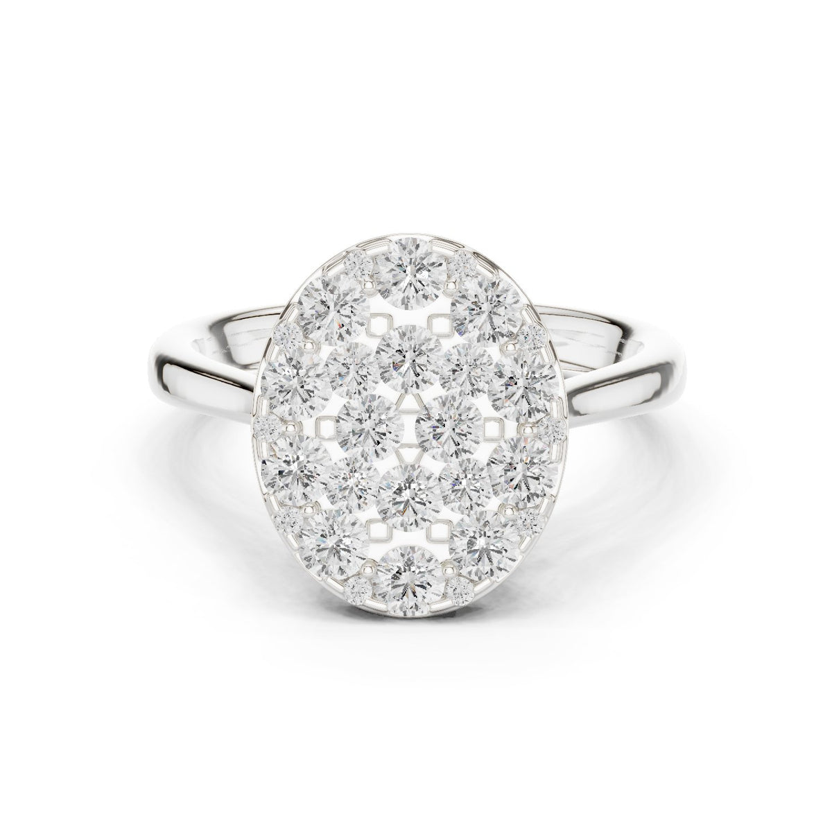 Round Diamond Oval Pavé Cluster Engagement Ring