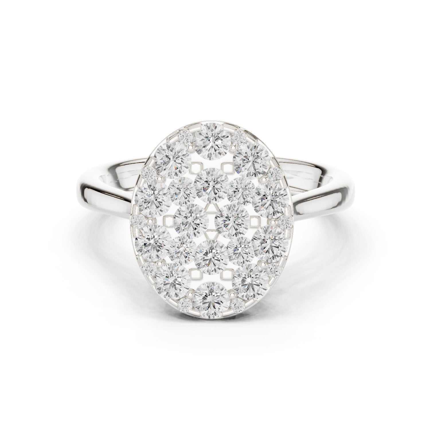 Round Diamond Oval Pavé Cluster Engagement Ring