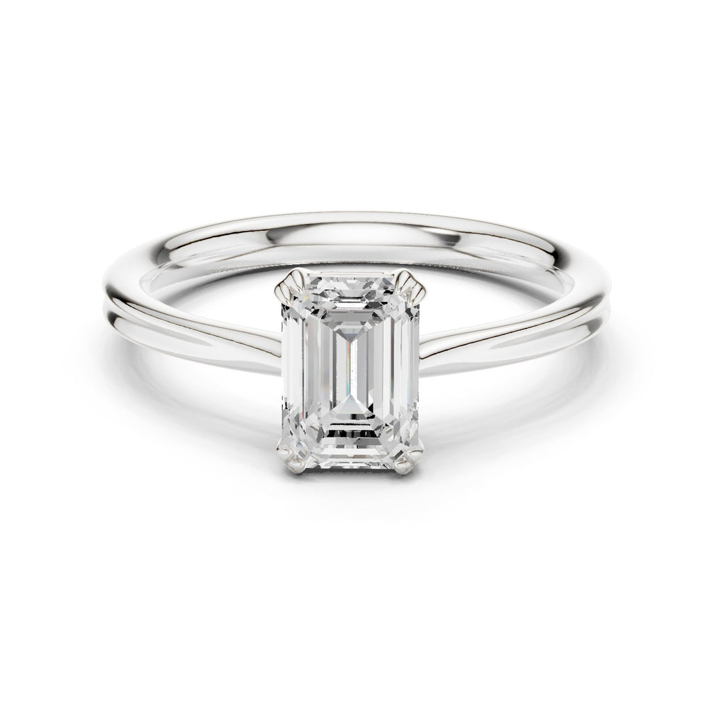 Emerald Cut Double Band Solitaire Engagement Ring