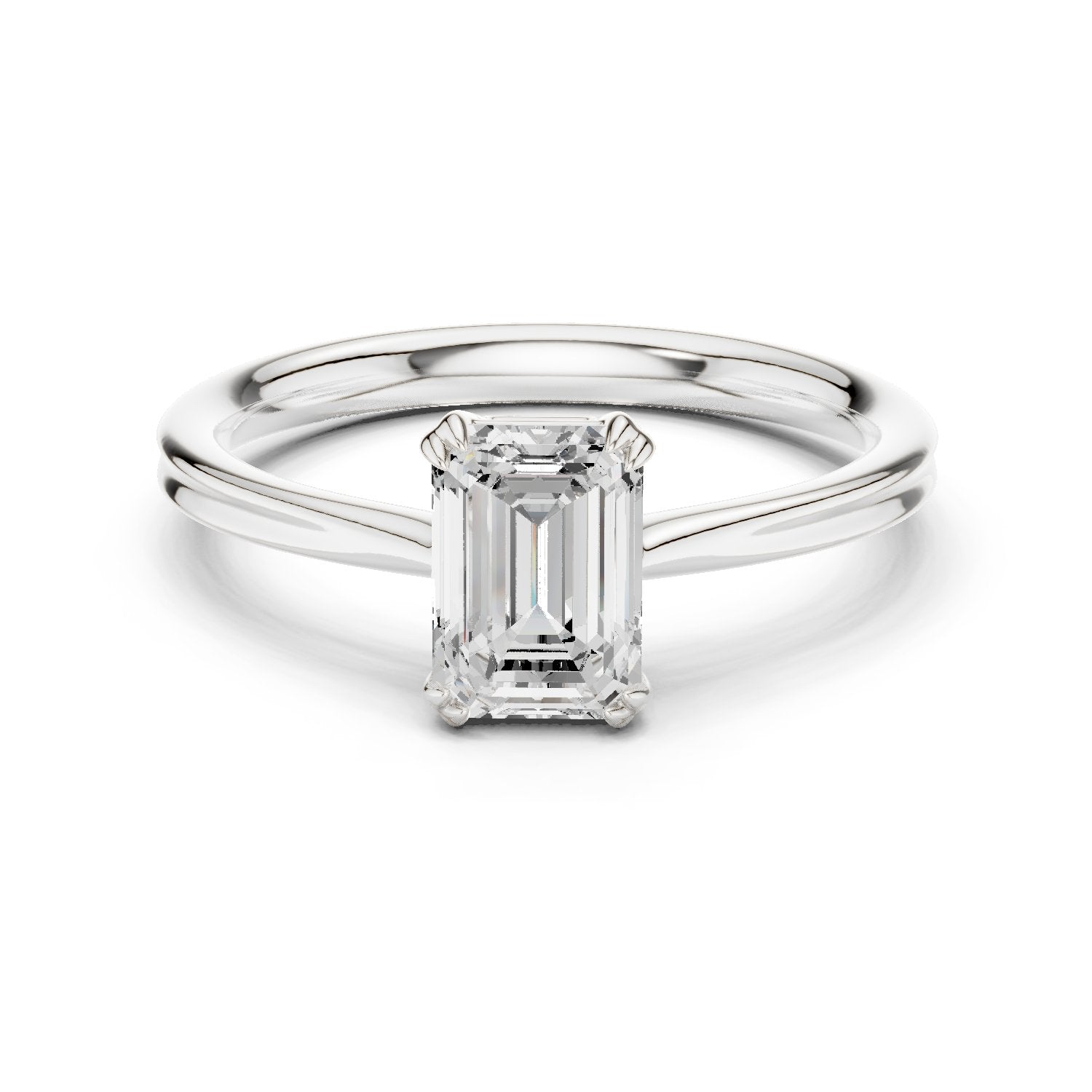 Emerald Cut Double Band Solitaire Engagement Ring