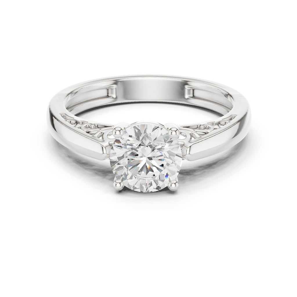 Round Diamond Solitaire Engagement Ring with Decorative Open Shoulders