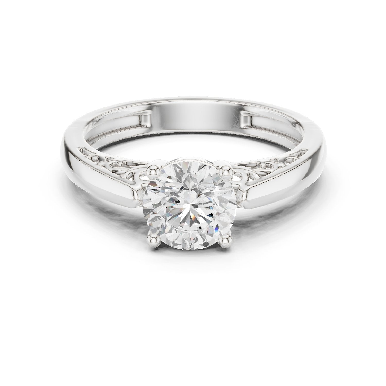 Round Diamond Solitaire Engagement Ring with Decorative Open Shoulders