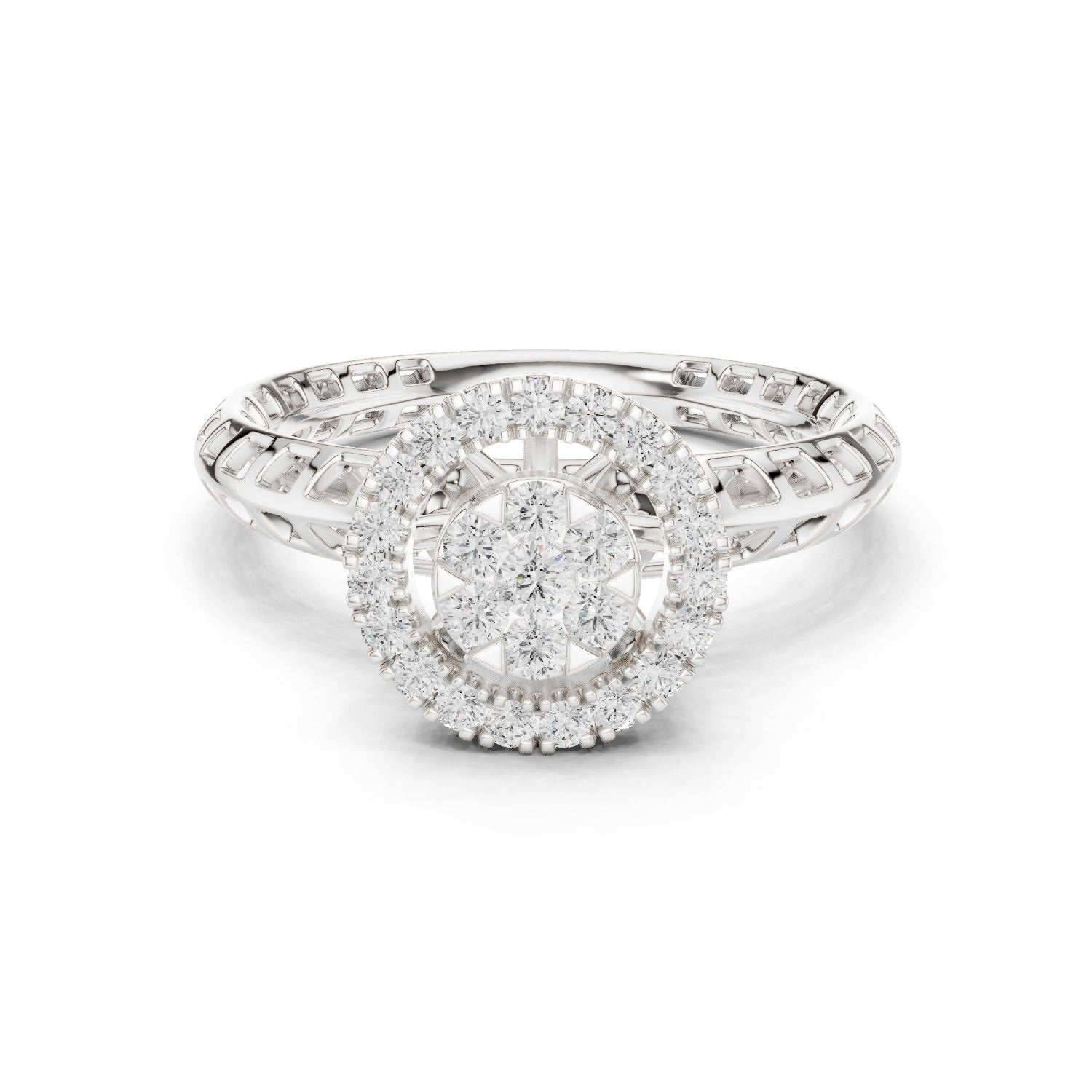Round Diamond Cluster Halo Engagement Ring
