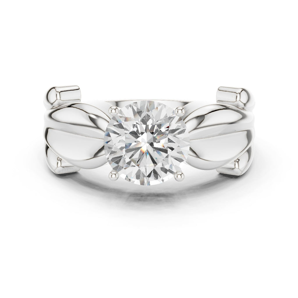 Round Diamond Solitaire Engagement Ring with Knot Detail Wide Band