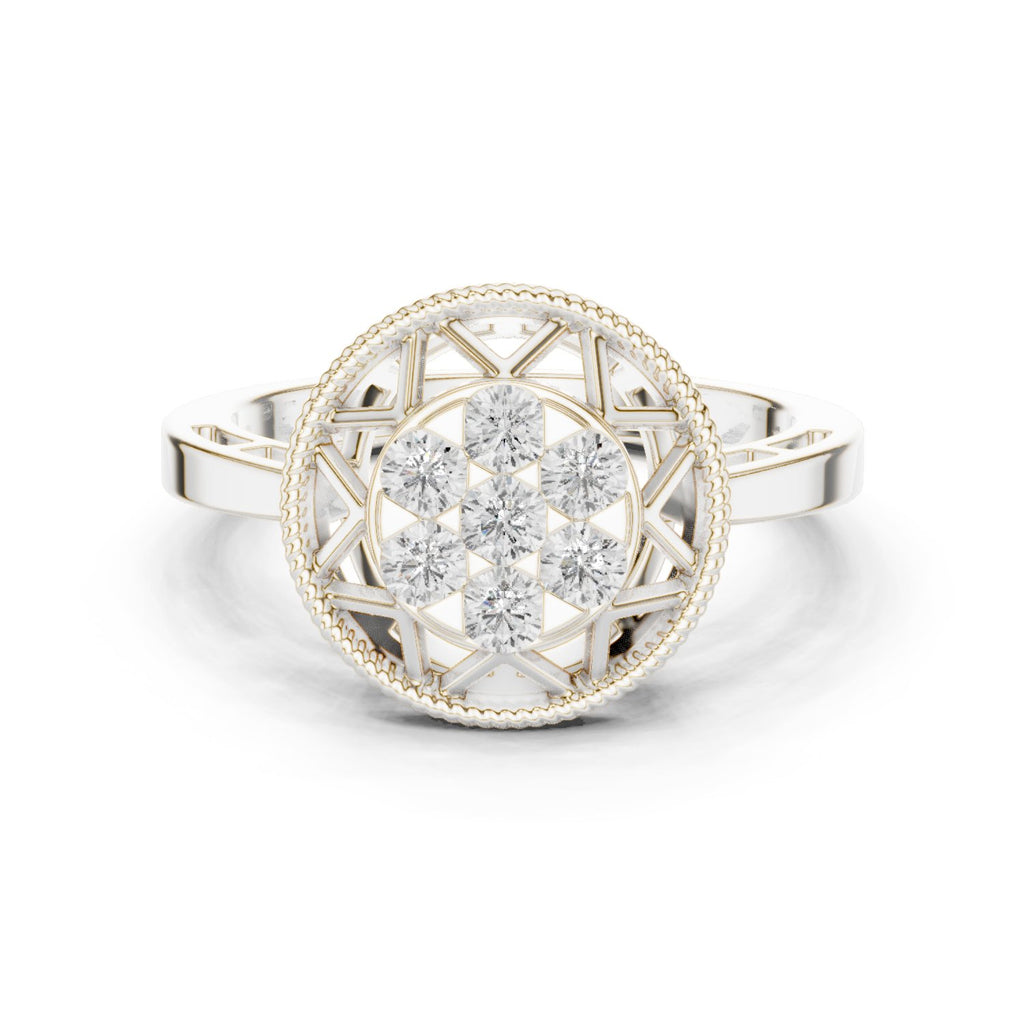 Round Diamond Cluster Caged Halo Engagement Ring
