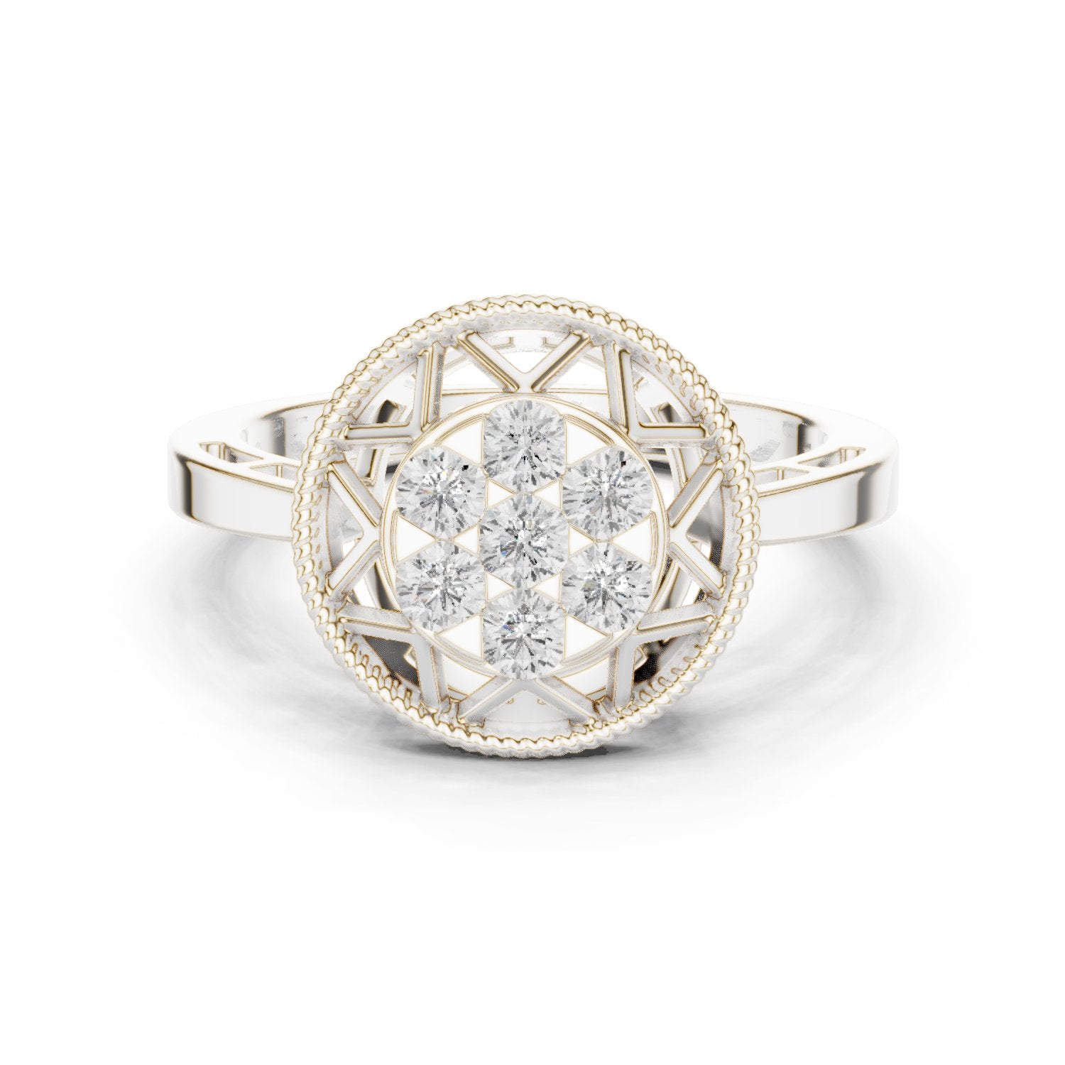 Round Diamond Cluster Caged Halo Engagement Ring
