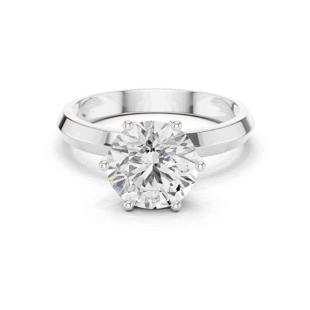 Round Diamond Six Prong Solitaire Engagement Ring with Knife Edge Band