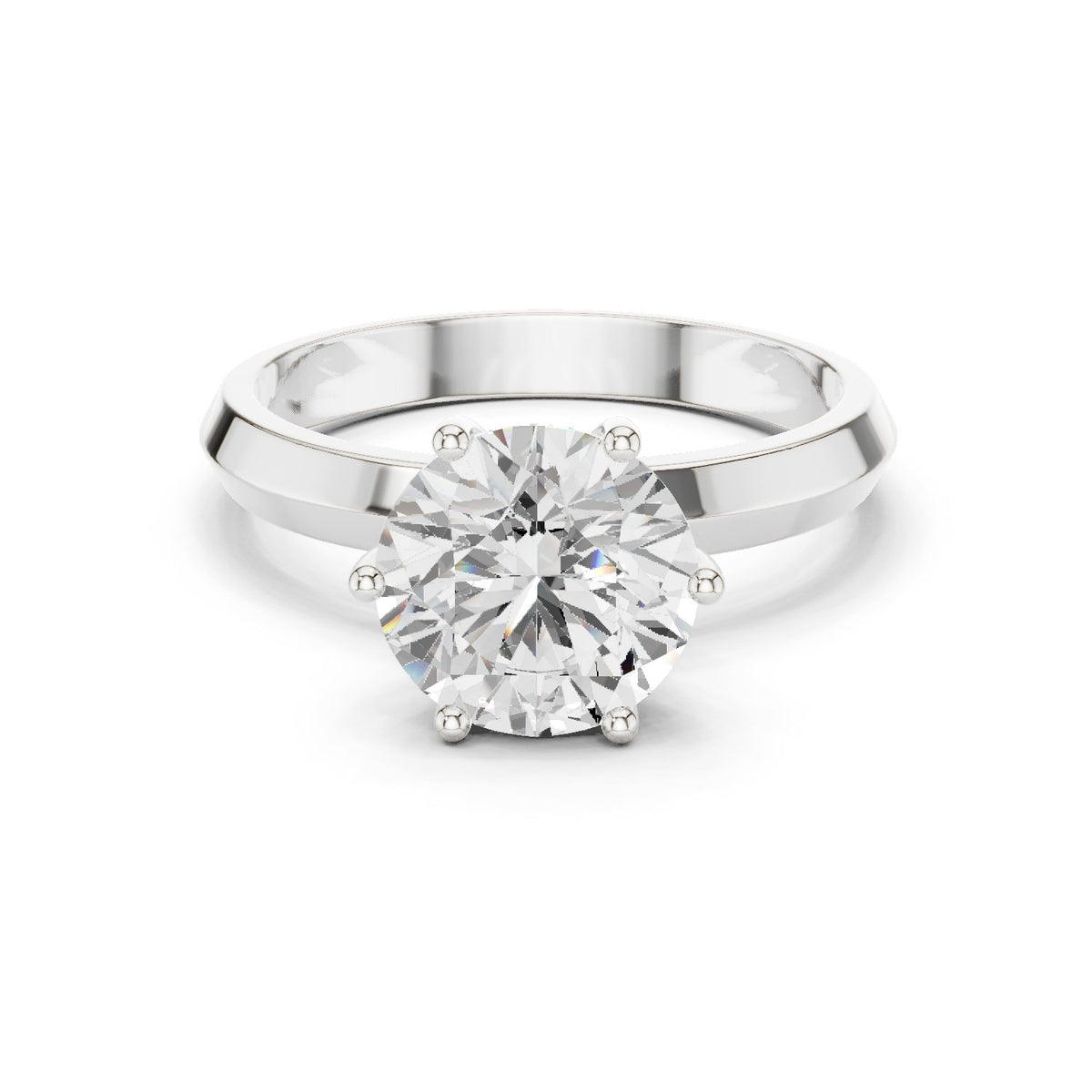 Round Diamond Six Prong Solitaire Engagement Ring with Knife Edge Band