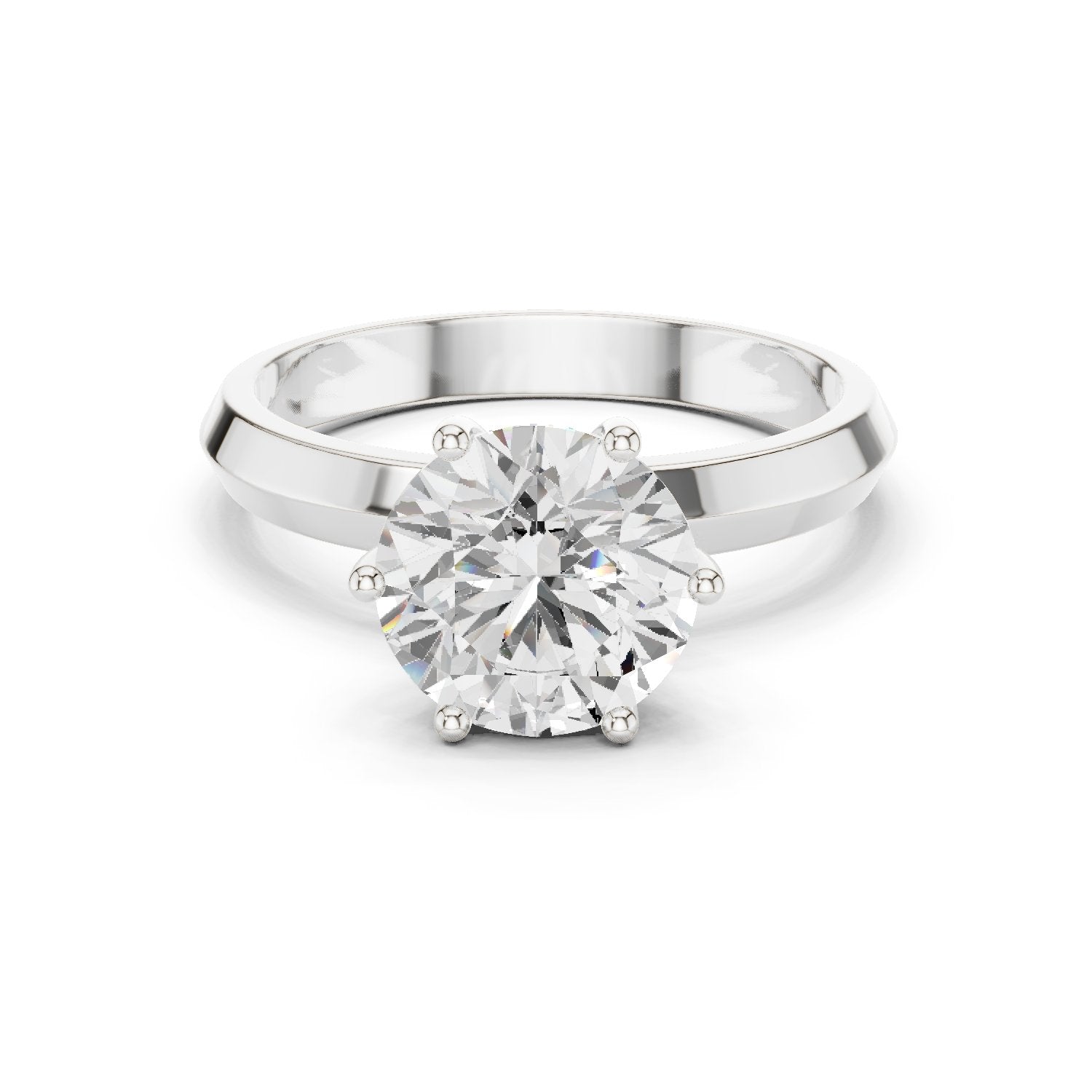 Round Diamond Six Prong Solitaire Engagement Ring with Knife Edge Band