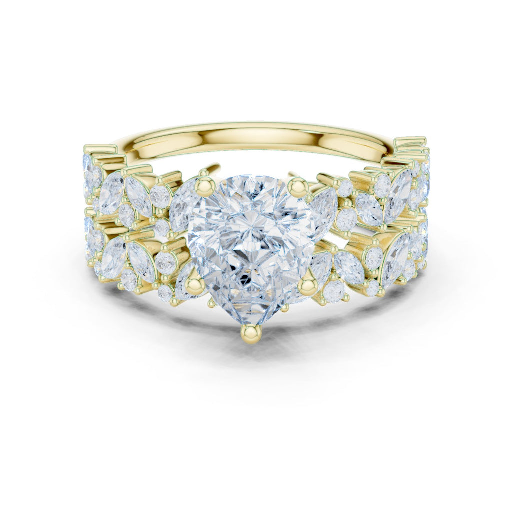 Pear Diamond Engagement Ring with Marquise Vine Cluster Band