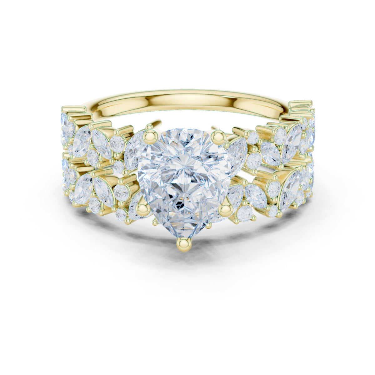Pear Diamond Engagement Ring with Marquise Vine Cluster Band
