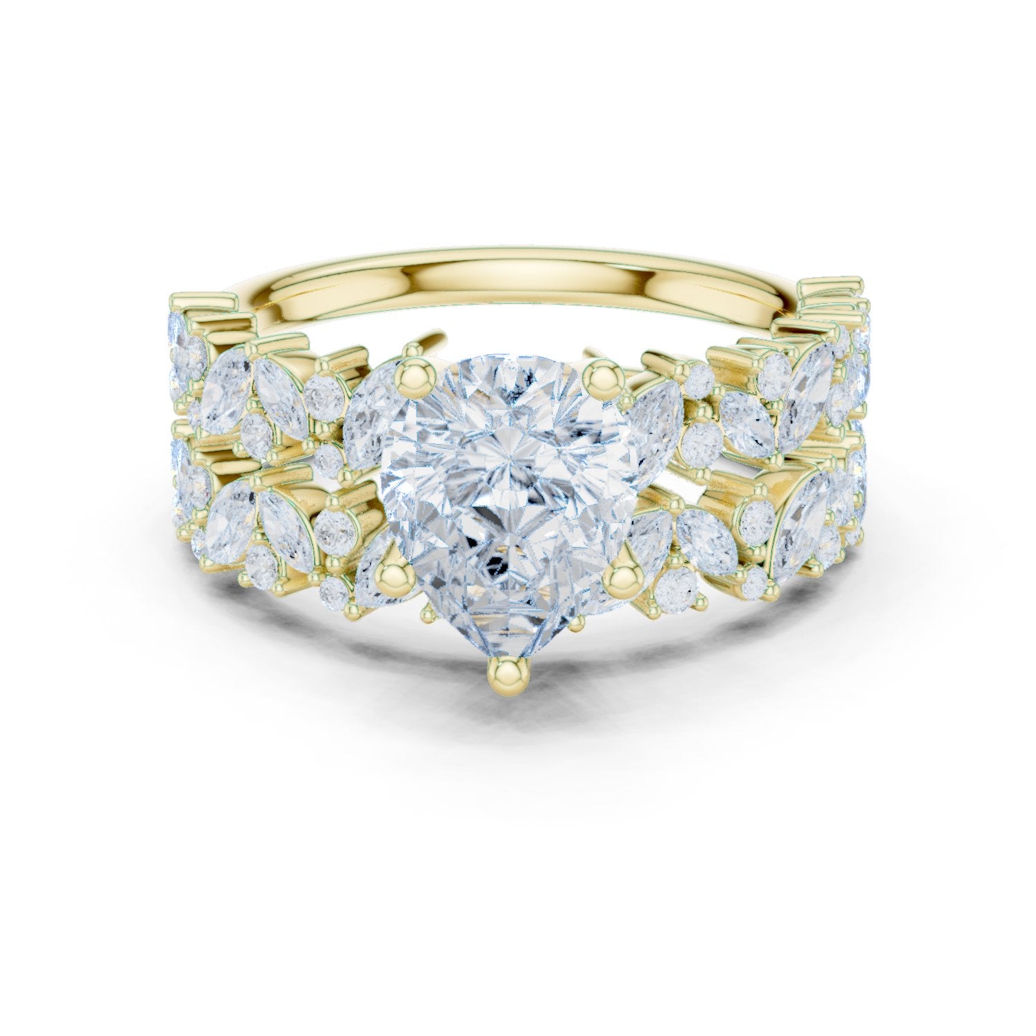 Pear Diamond Engagement Ring with Marquise Vine Cluster Band