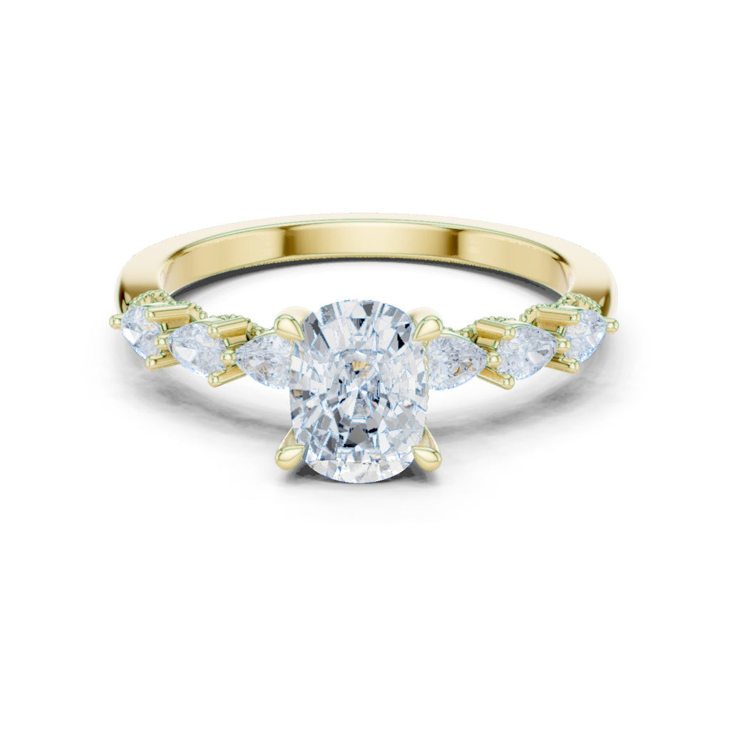 Oval Diamond Engagement Ring with Marquise and Round Side Accents