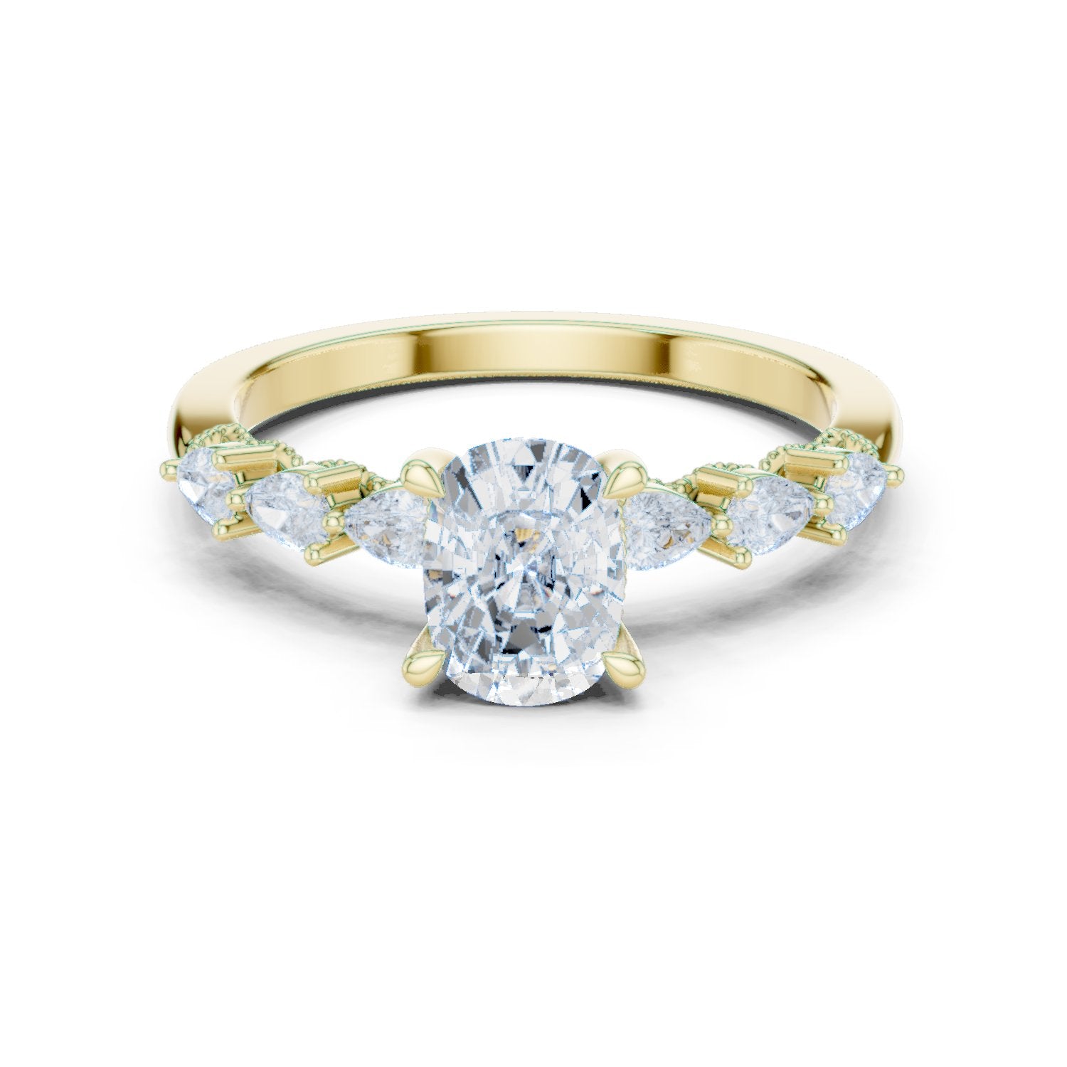Oval Diamond Engagement Ring with Marquise and Round Side Accents