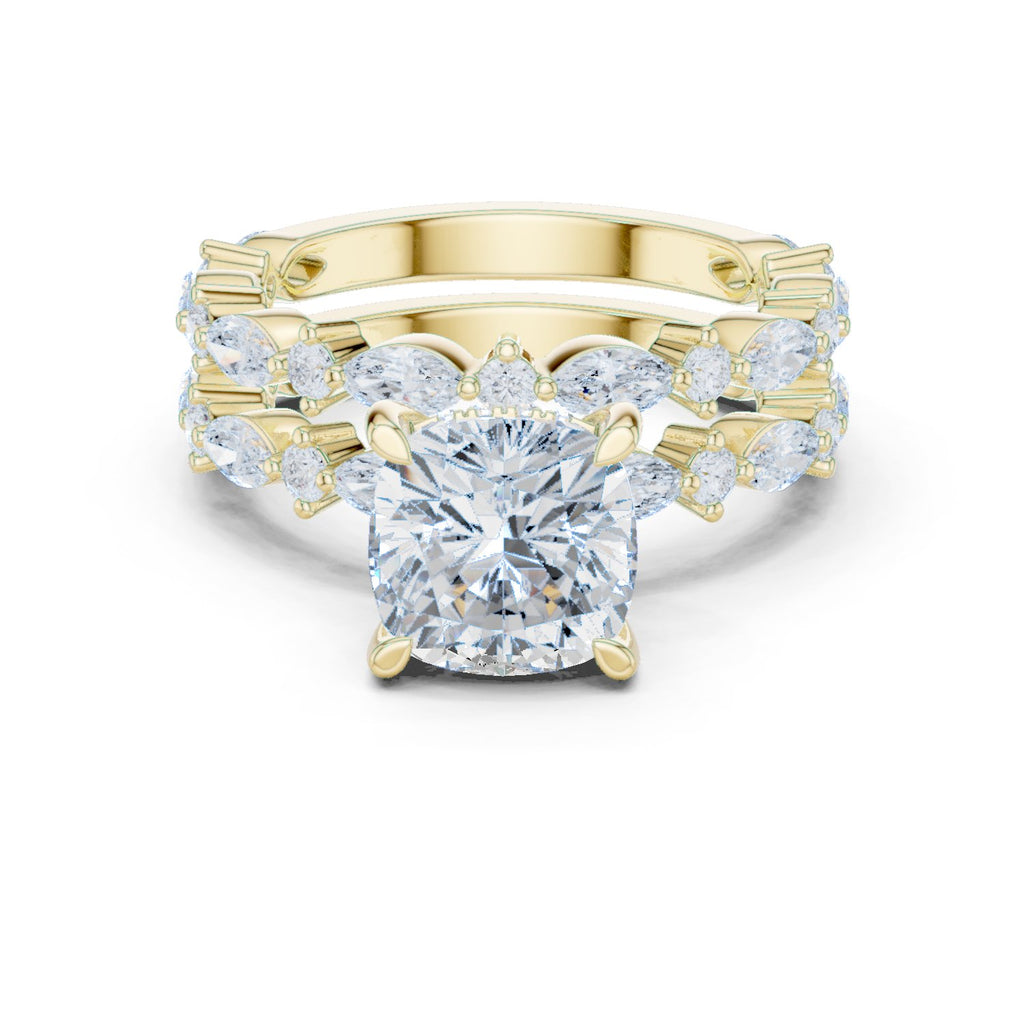 Cushion Cut Engagement Ring with Marquise Vine Cluster Band