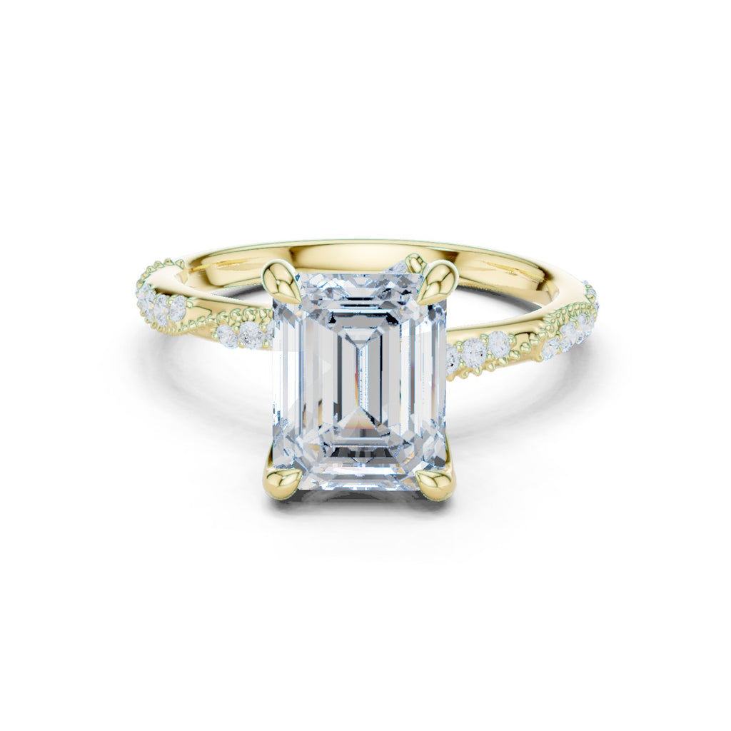 Emerald Cut Engagement Ring with Twisted Vine Pavé Band