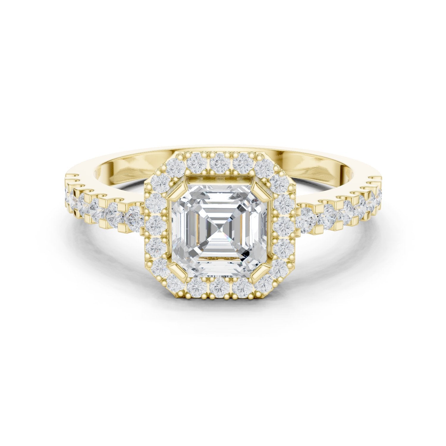 Asscher Cut Halo Engagement Ring with Crossover Pavé Band