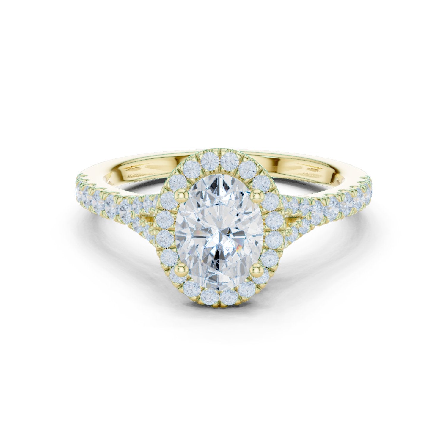 Oval Diamond Halo Engagement Ring with Double Band Split Shank Pavé
