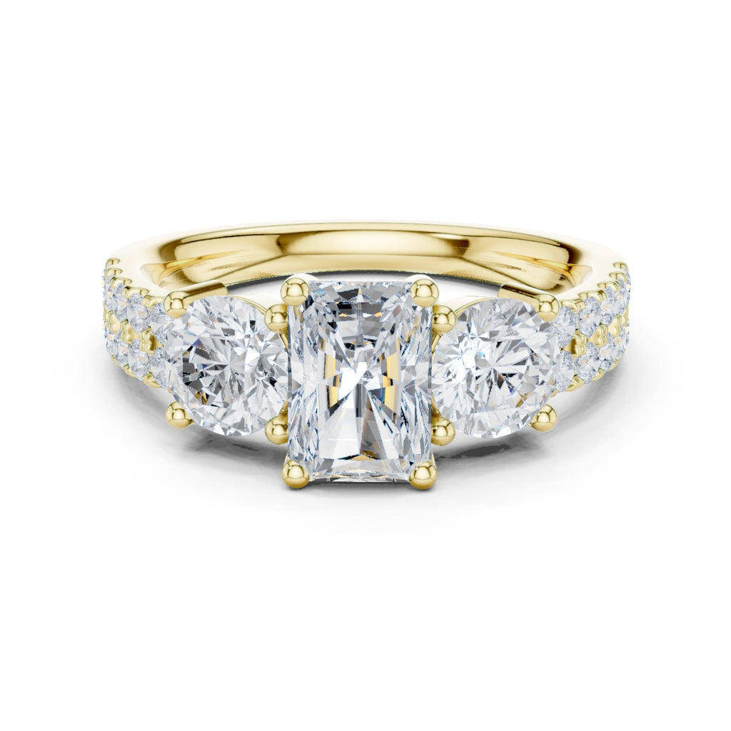 Radiant Cut Engagement Ring with Round Side Accents and Pavé Band