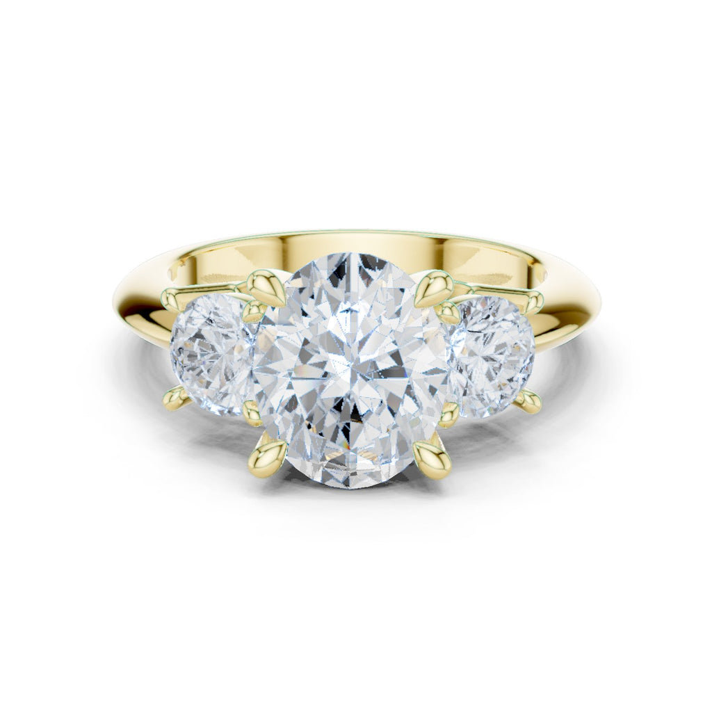 Oval Diamond Three Stone Engagement Ring with Round Sides