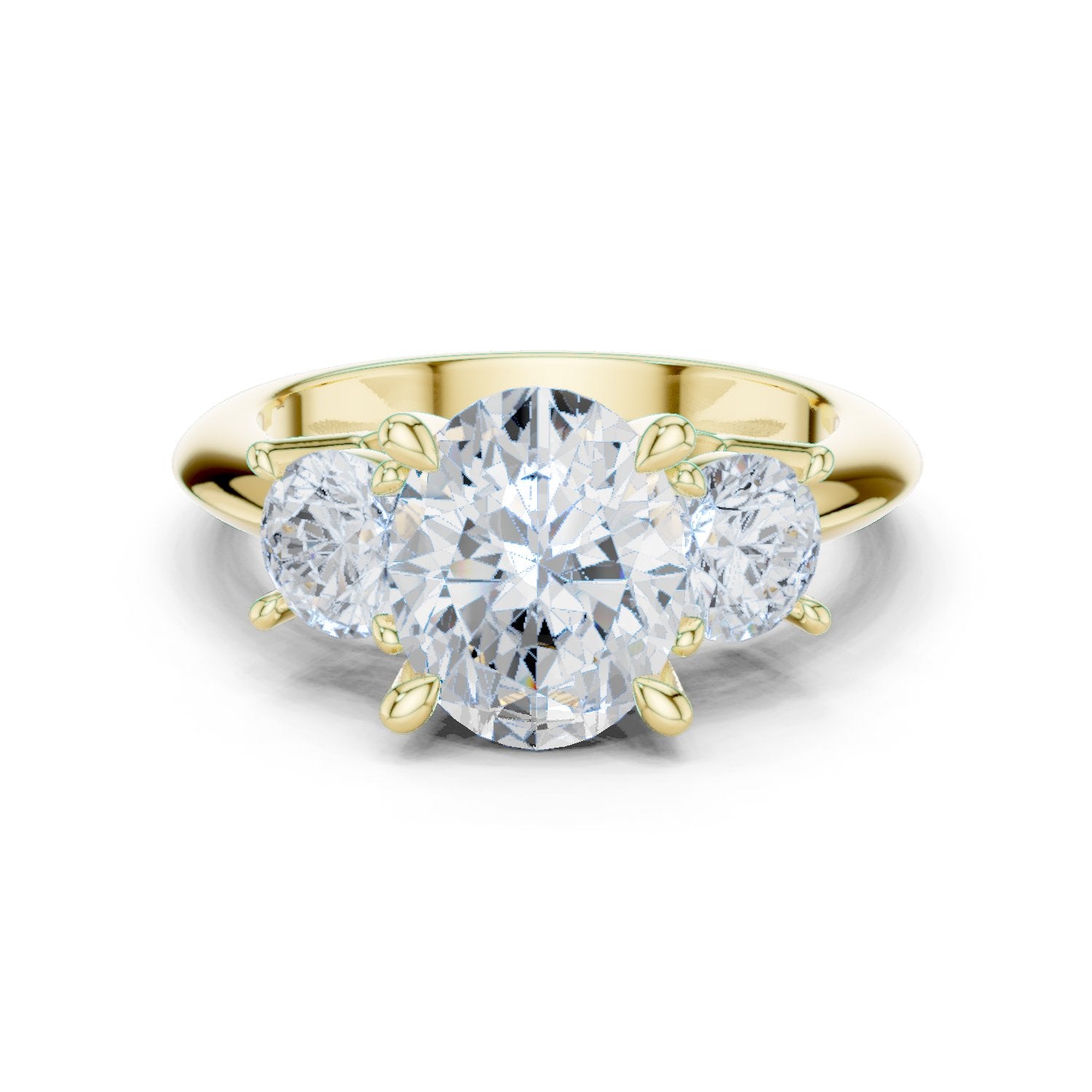 Oval Diamond Three Stone Engagement Ring with Round Sides