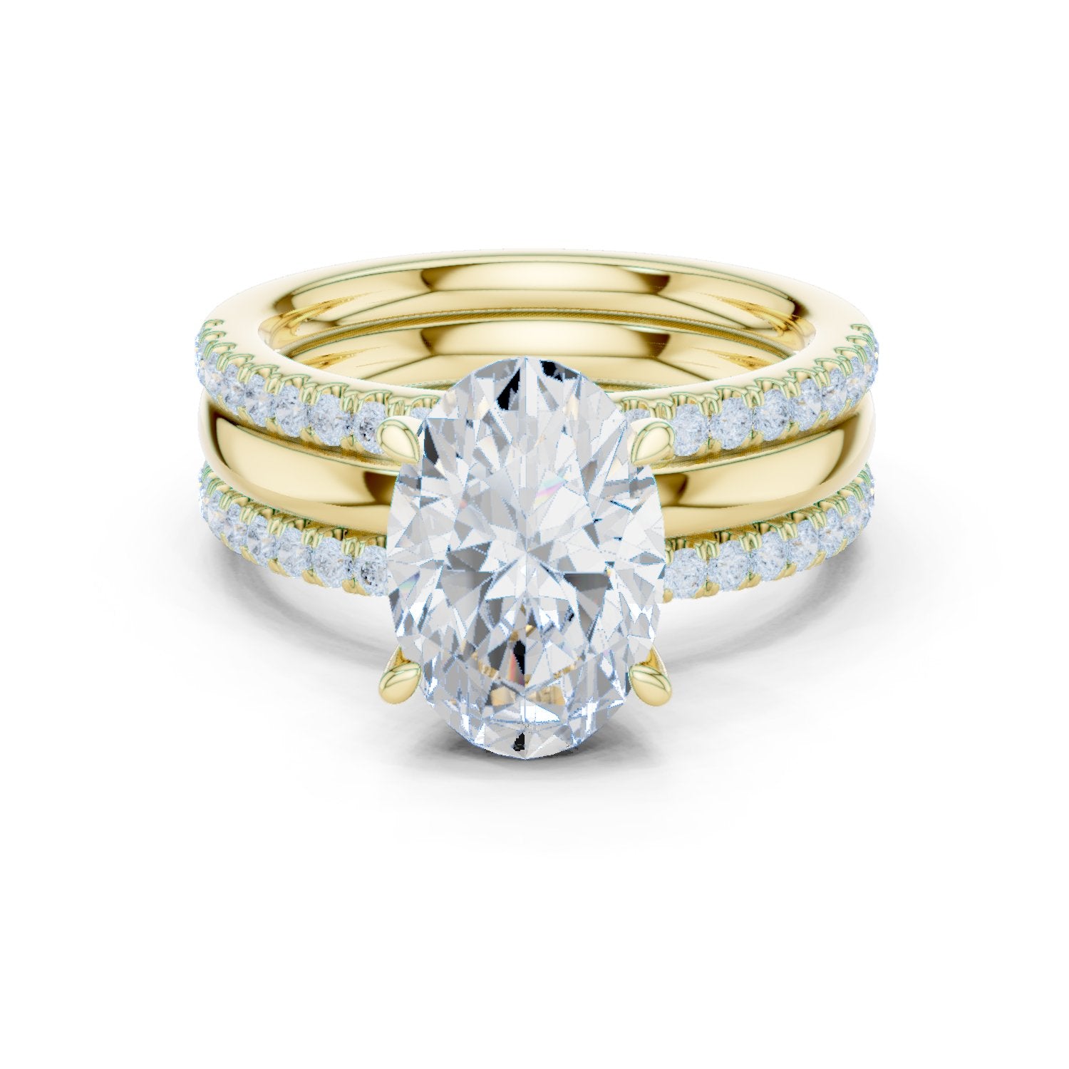 Oval Diamond Engagement Ring with Triple Stacked Pavé Band