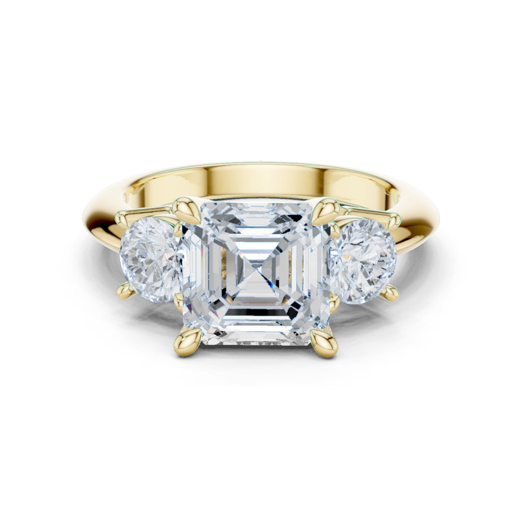 Asscher Cut Three Stone Engagement Ring with Round Sides