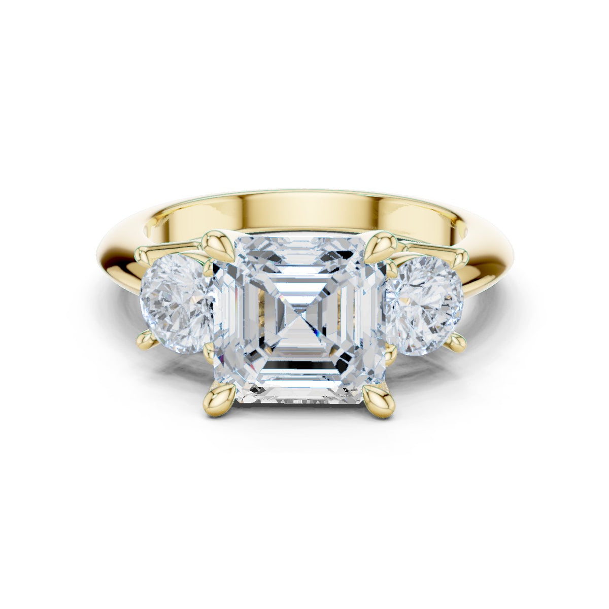 Asscher Cut Three Stone Engagement Ring with Round Sides