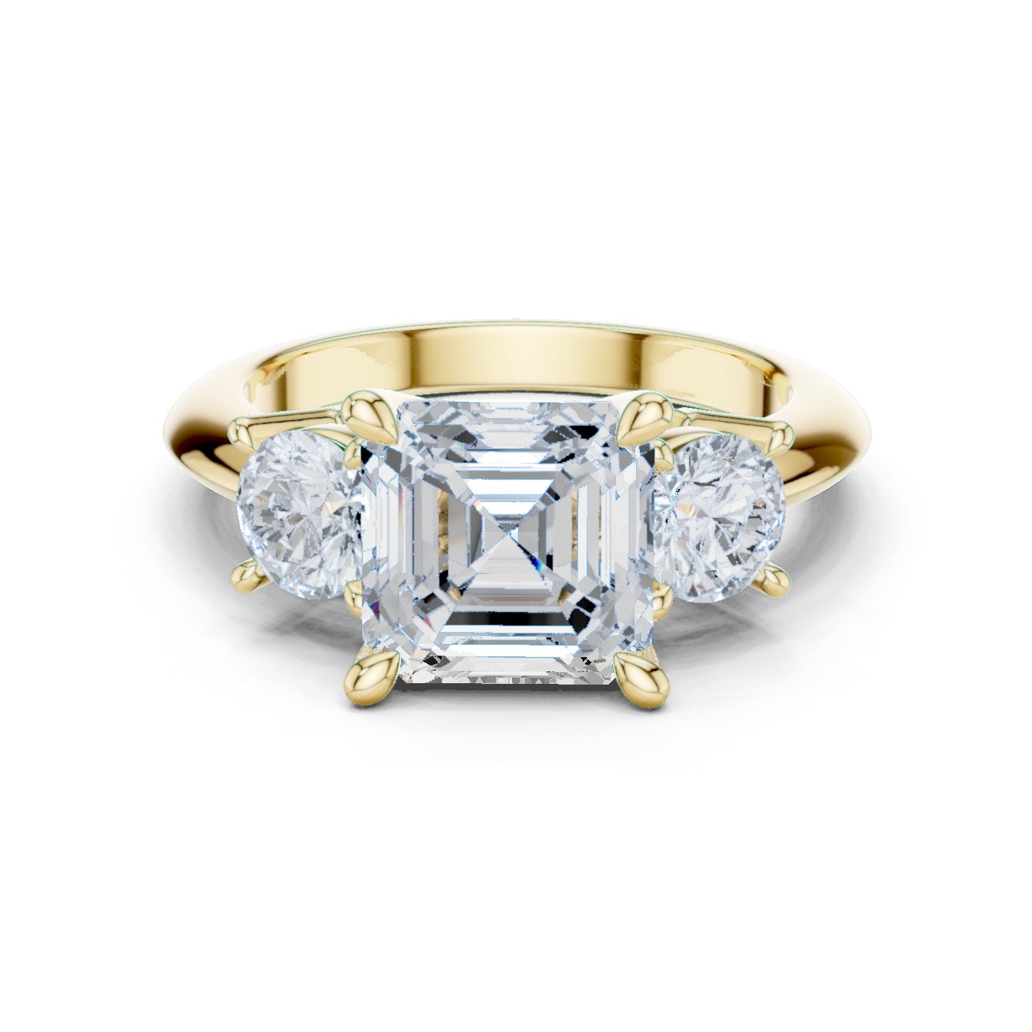 Asscher Cut Three Stone Engagement Ring with Round Sides