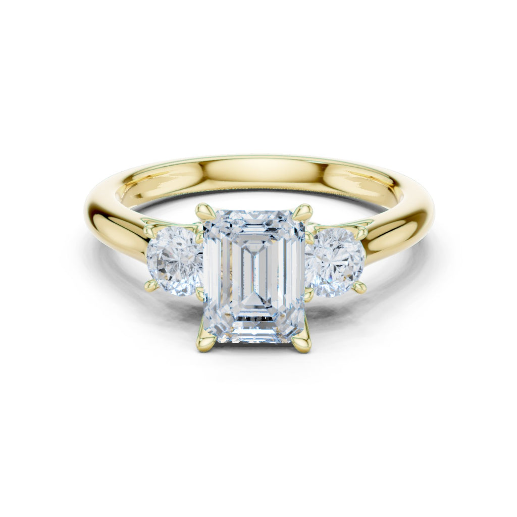 Emerald Cut Three Stone Engagement Ring with Round Sides