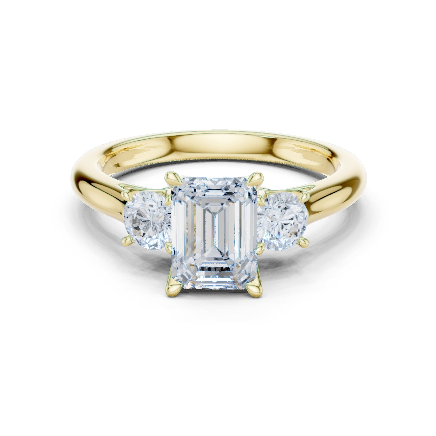 Emerald Cut Three Stone Engagement Ring with Round Sides