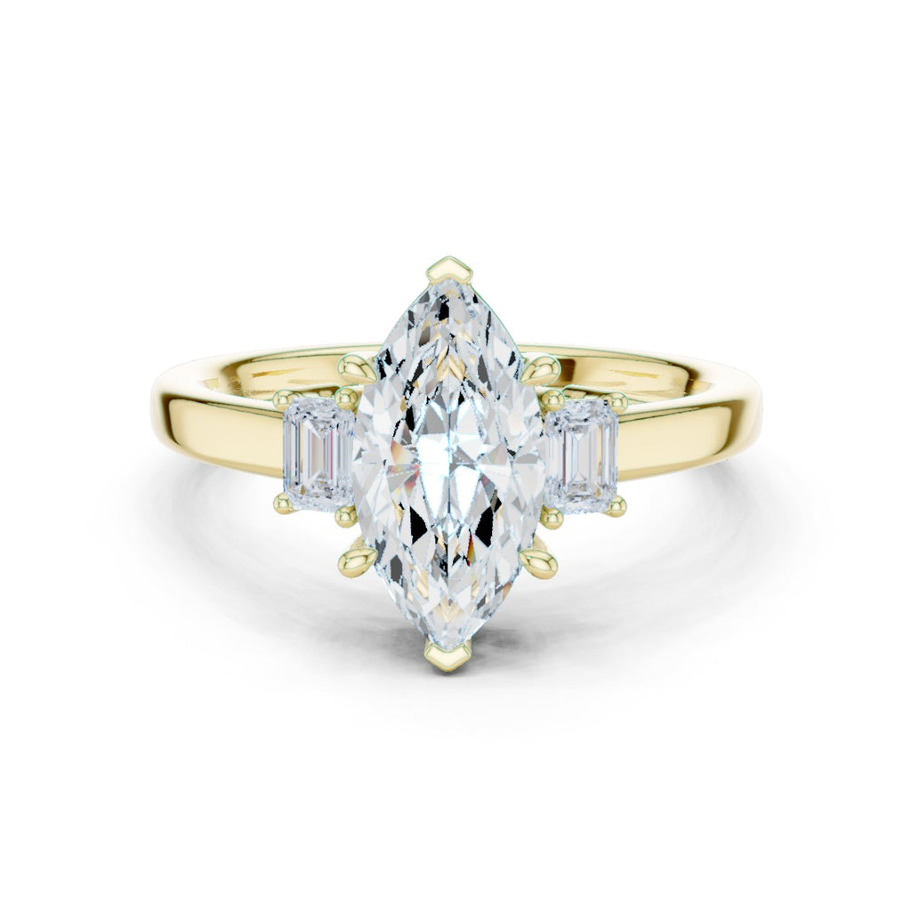 Marquise Cut Three Stone Engagement Ring with Emerald Sides