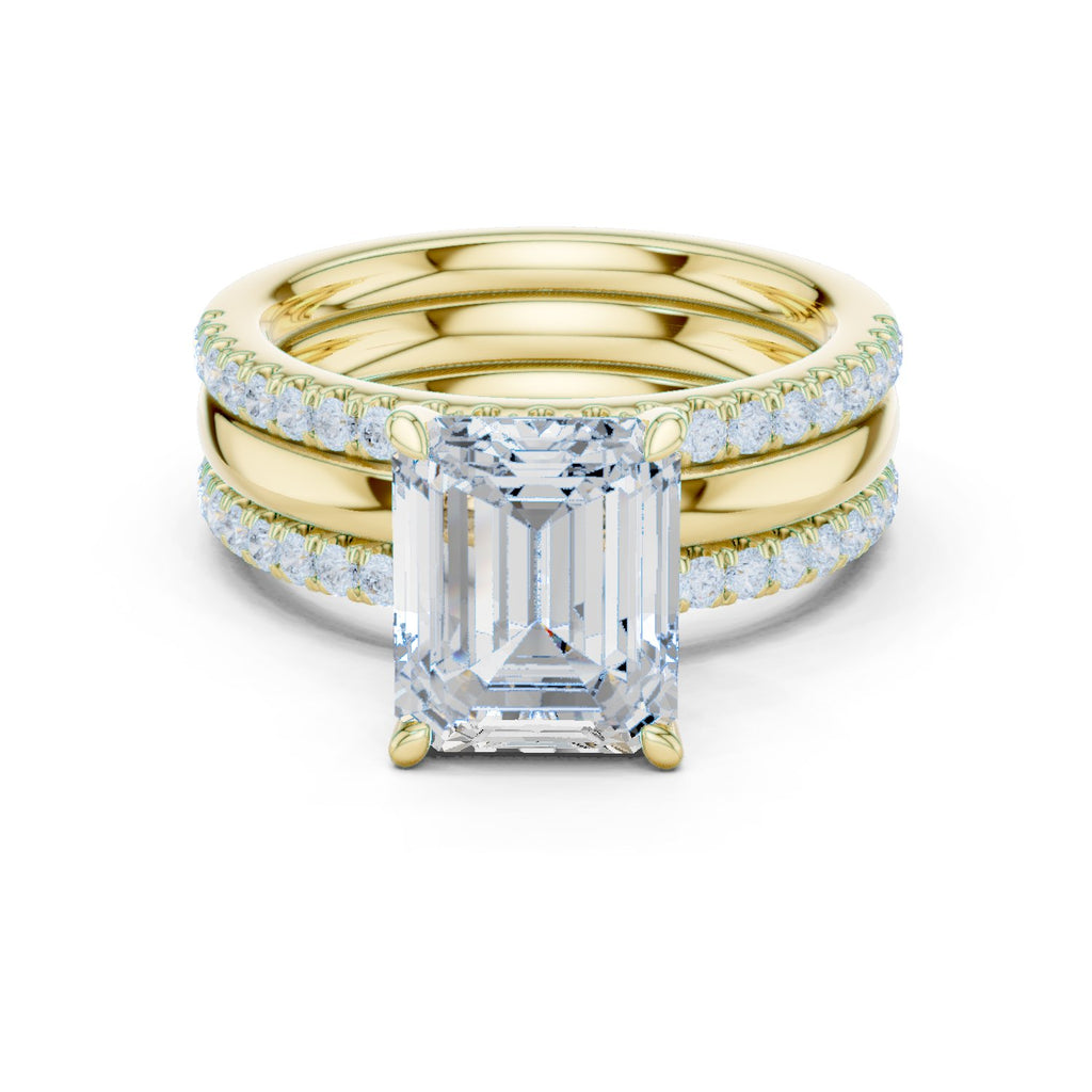 Emerald Cut Engagement Ring with Stacked Double Pavé Band