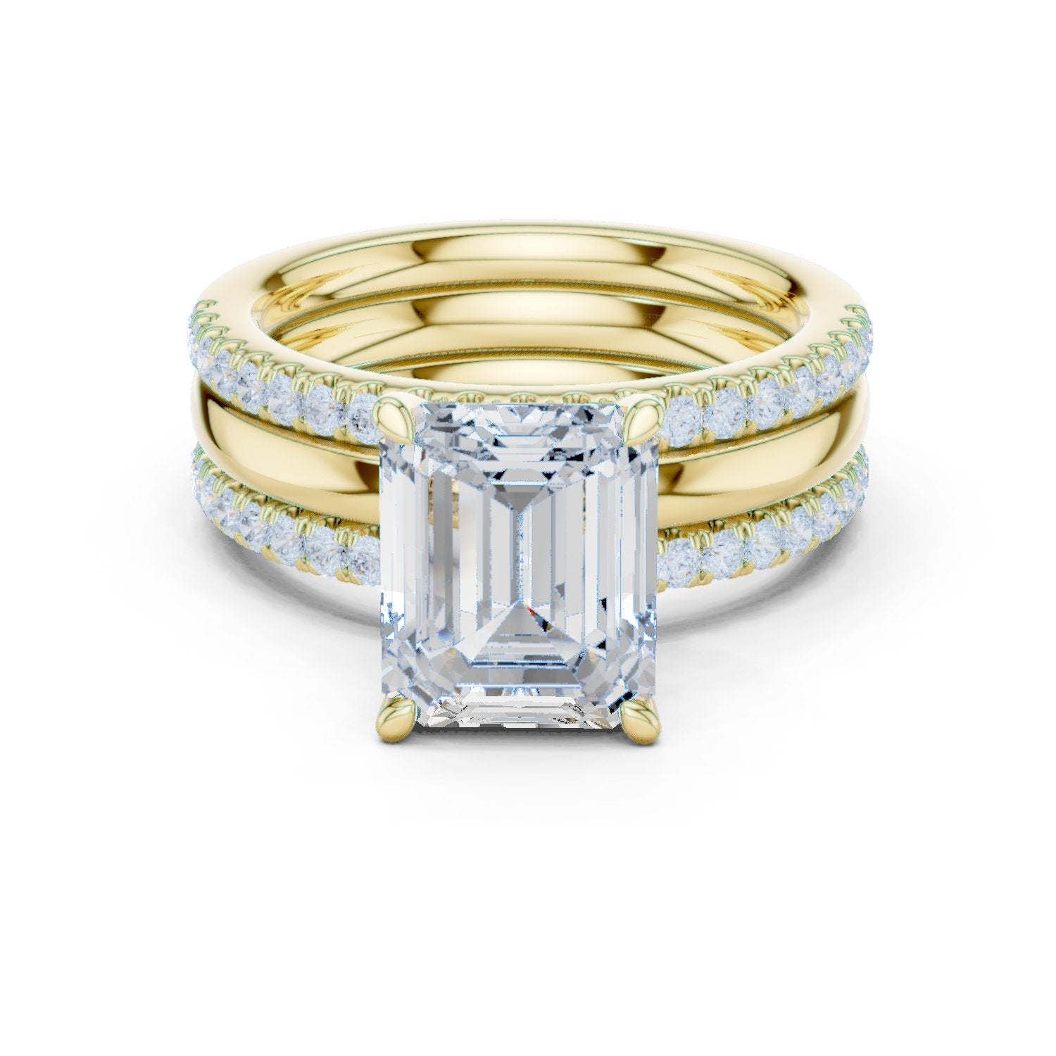 Emerald Cut Engagement Ring with Stacked Double Pavé Band