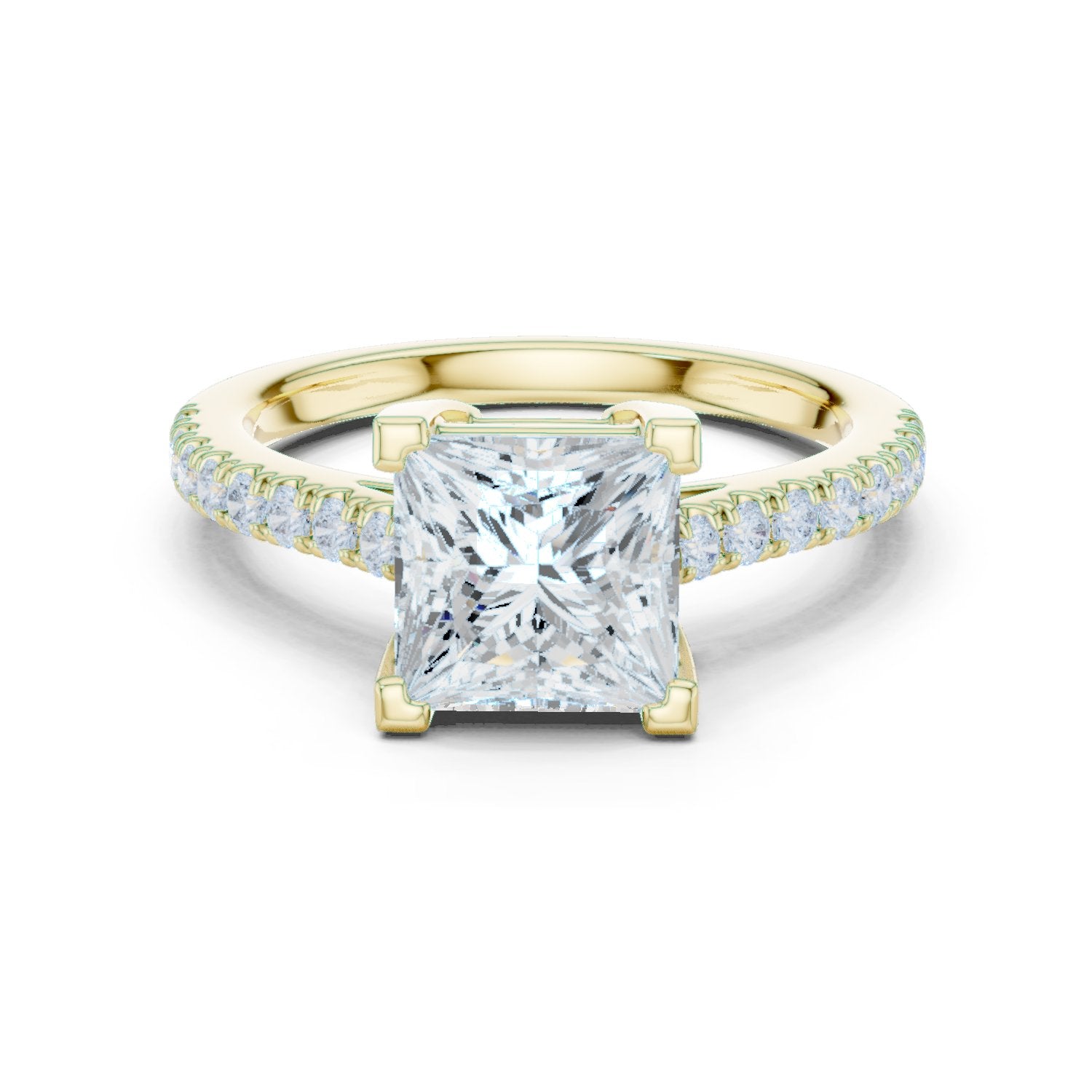 Princess Cut Engagement Ring with Pavé Band